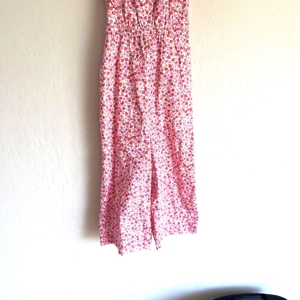 Tea Collection Girls Size 5 Plaid Jumpsuit Romper Pink White Ruffle Tie Waist - Picture 2 of 7